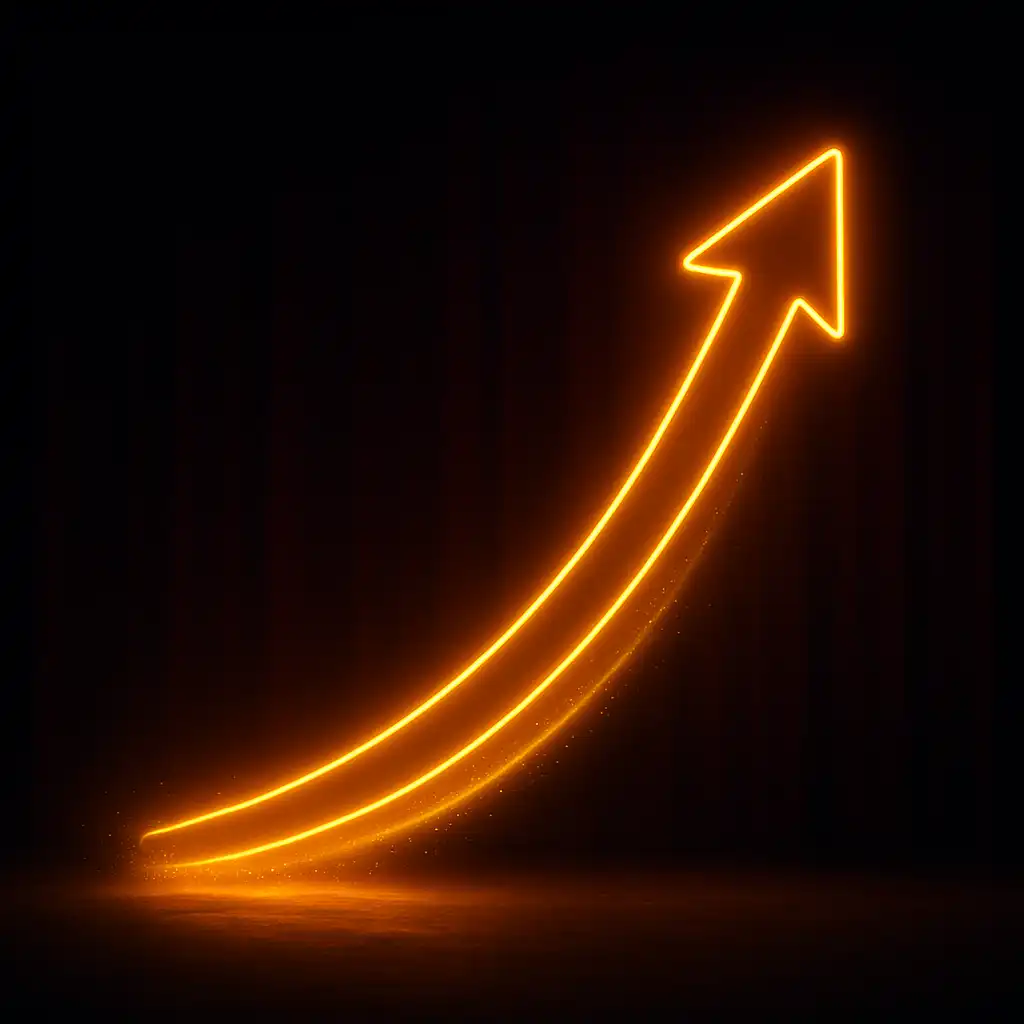 Neon multiplier curve climbing upward representing a casino crash game